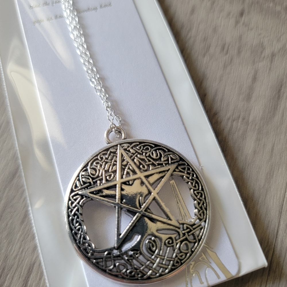 Silver Tone Pentagram Pendant Necklace
